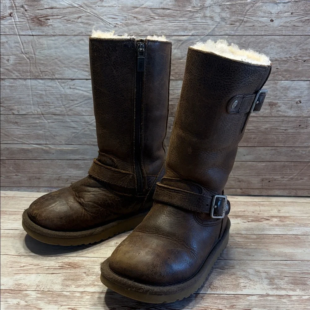 UGG Brown Leather Boots with Silver Buckle